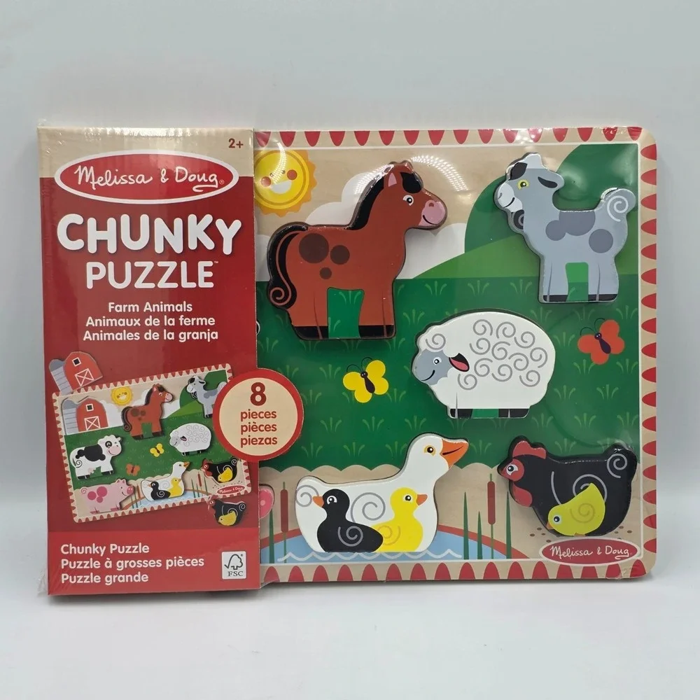 Melissa & Doug Farm Animals Wooden Chunky Puzzle (8 pcs) - FSC Certified Sealed